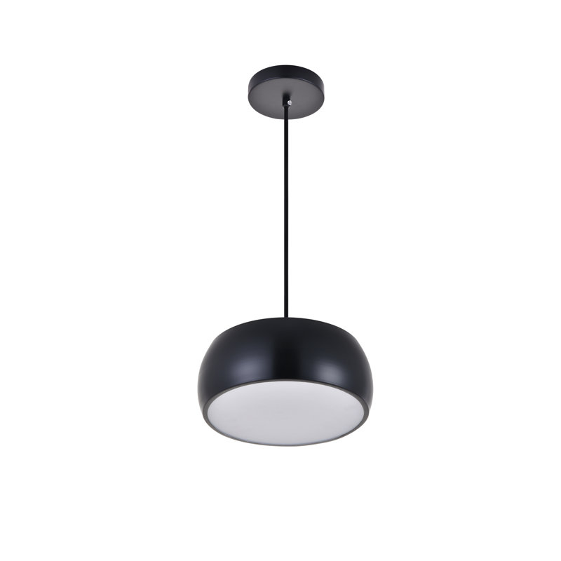 Luminaire suspendu cylindrique unique à 2 lumières Albertson, Noir, H 4,7 po x l 10 po x P 10 po