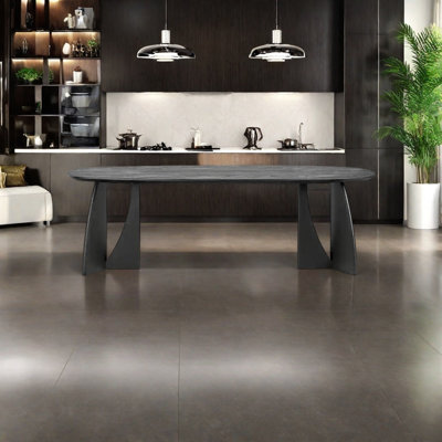 Triangle-shaped base supporting solid wood dining