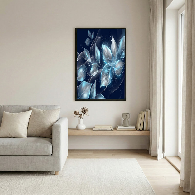 «Glowing Translucent Blue Leaves» avec toile scintillante, H 18 po x l 24 po