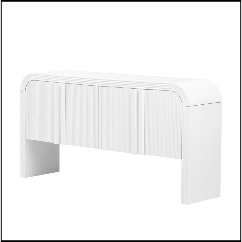 63-Inch Wave-Pattern Console Table With 4 Doors And Adjustable Shelf,Curved Design Sofa Table Behind Couch,Rustic Narrow Entryway Table For Living Room, Foyer And Hallway