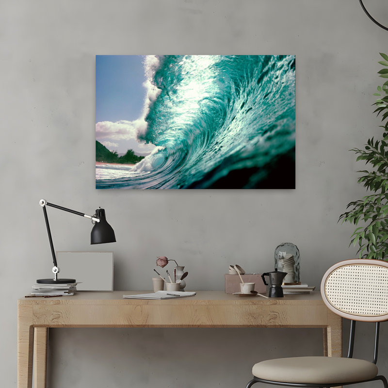 Vagues éclaboussant dans la mer, art contemporain abstrait, H 16 po x l 24 po