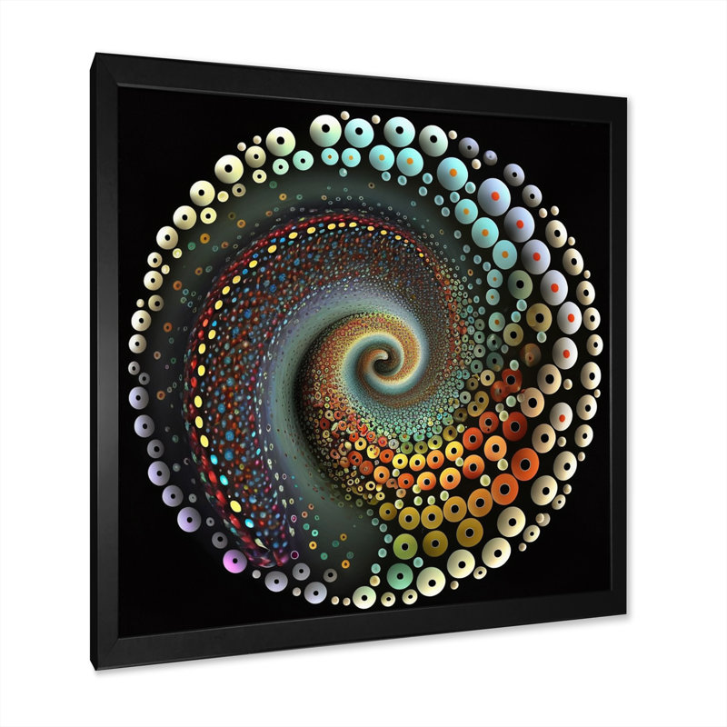 Iridiscdent pointillisme spirale rétro arc-en-ciel, Cadre simple noir, H 36 po x l 36 po x P 1,5 po