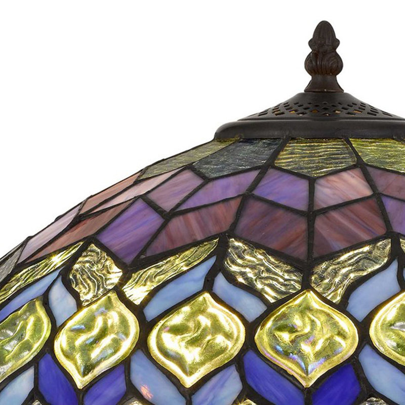 Bronze Engraved Base Tiffany Table Lamp with Multicolor Shade