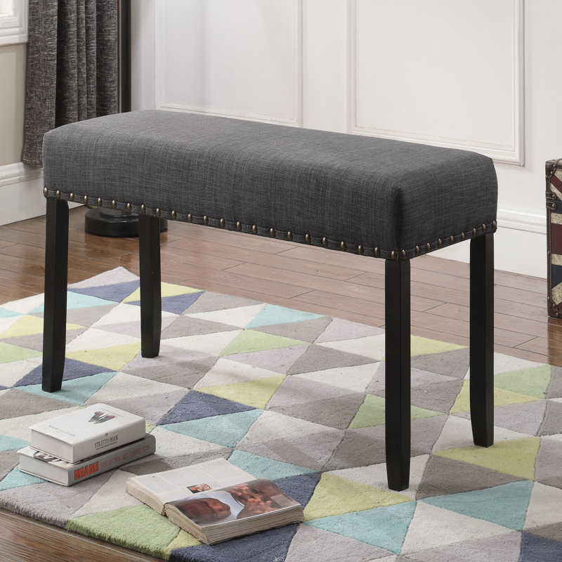 Banc de salle à manger en tissu avec garniture cloutée, Gris