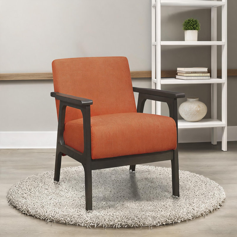 Fauteuil d'appoint simplifié pour sièges de salon, structure en bois massif texturé de couleur orange, Orange