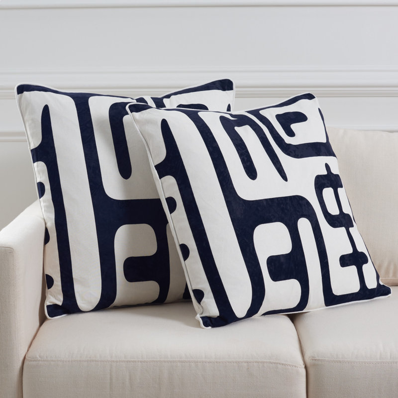 Navy and Beige Abstract Geometric 21" Square Throw Pillow Set