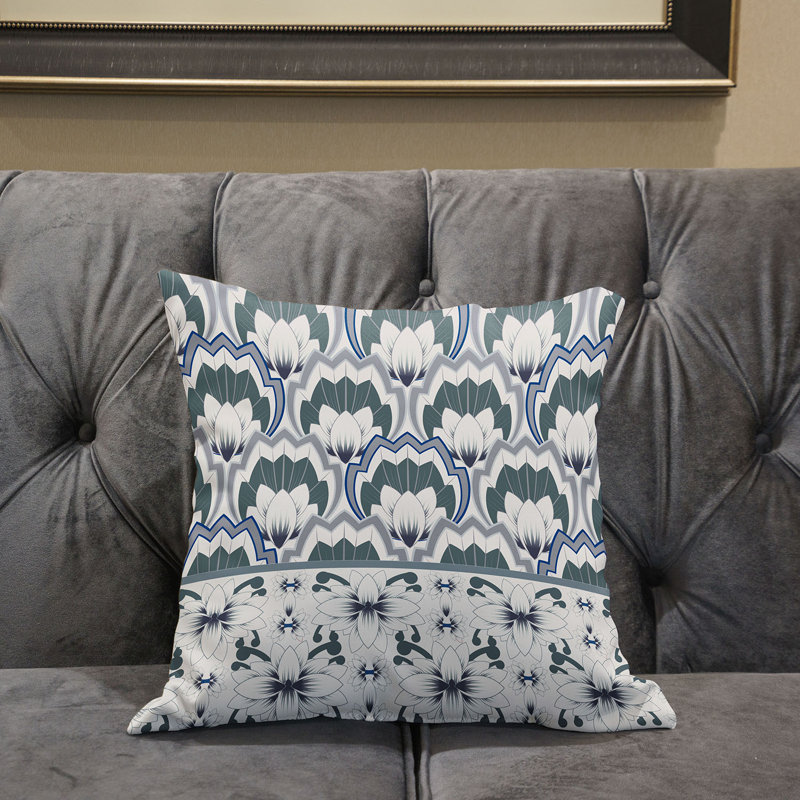 Coussin 18 x 18, Blanc / gris / bleu