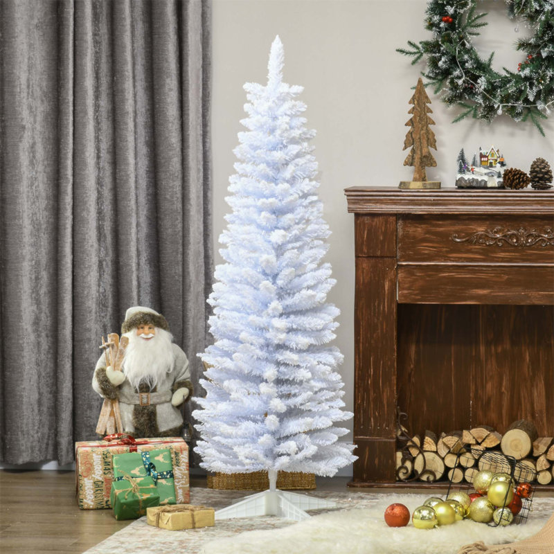 Arbre de Noël artificiel enneigé 5 pi avec conception mince et branches réalistes et base en plastique durable