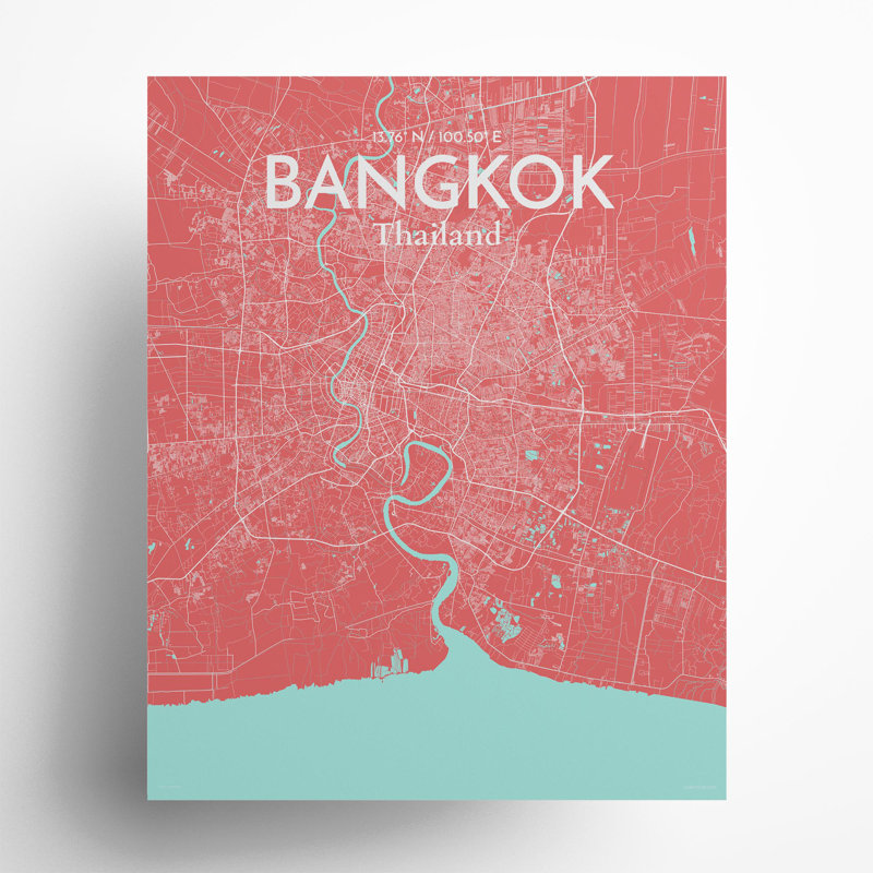 Bangkok City Map in Maritime 1 Piece Wall Art, 20cm H x 16cm W x 0.05cm D