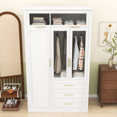 Spacious Wardrobe Armoire with LED Illumination, Hanging Space by Lark Manor