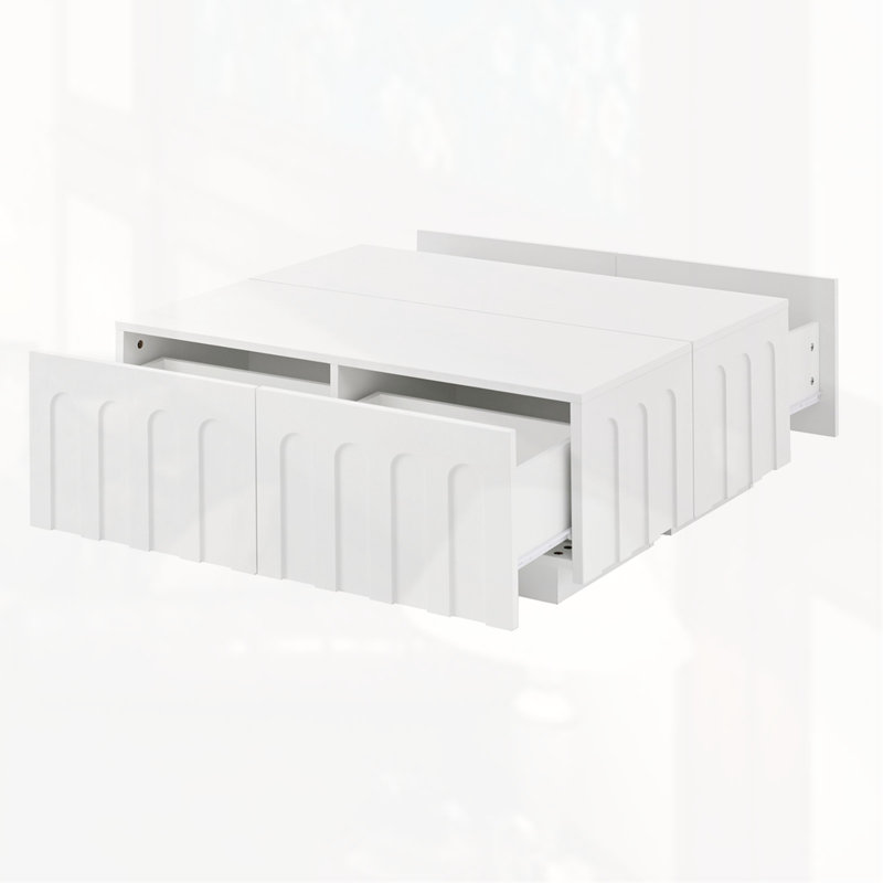 TV Stand With Arched Design For Tvs Up To 80" ,Coffee Table, White