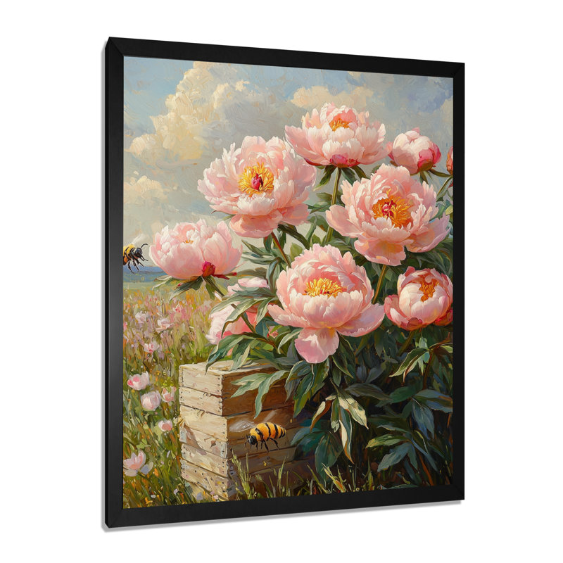 Gibsonburg - art mural floral, H 20 po x l 12 po, Picture Framed, Noir