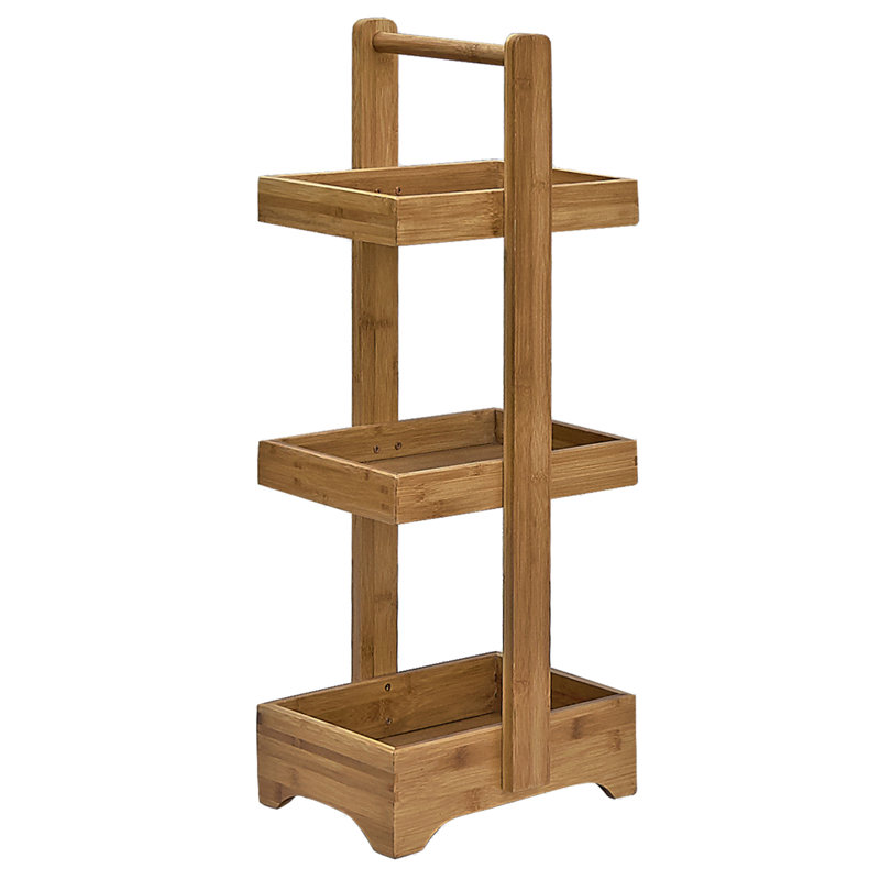 Étagères de salle de bain autoportantes en bois massif l 9 po x H 30 po x P 12 po Ahkeem, Naturel