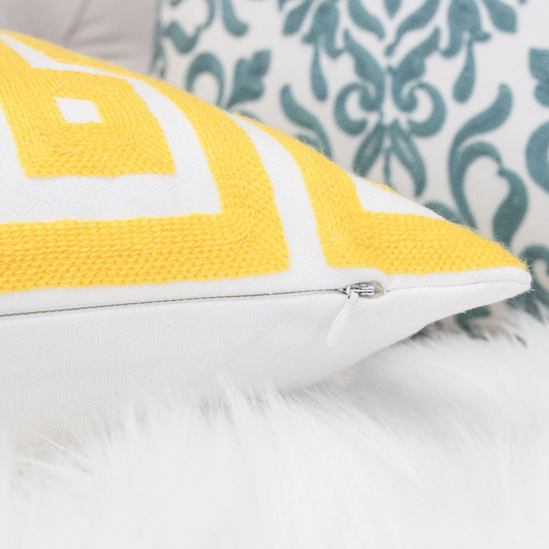 Geometric Cotton Throw Pillow, Yellow