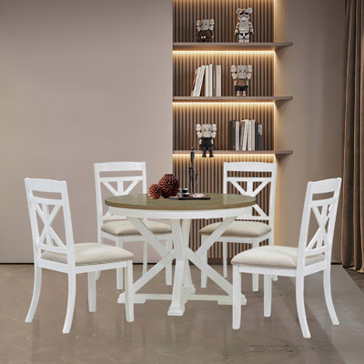 Ensemble 5 pièces de table de salle à manger rétro et extensible avec 4 chaises rembourrées