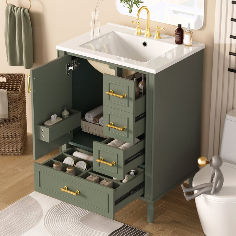 Meuble-lavabo moderne 24 po avec lavabo en céramique, Olive Green
