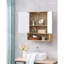 Armoire murale de salle de bain avec porte double, tablette inférieure, portes à motif ondulé, tablette intérieure réglable, installation facile, bois blanc et naturel
