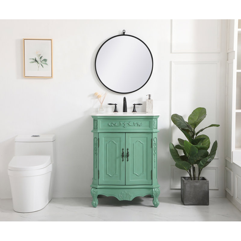 Ensemble de meuble-lavabo simple 27 po Lunette, Menthe pâle rétro, Blanc Ivoire