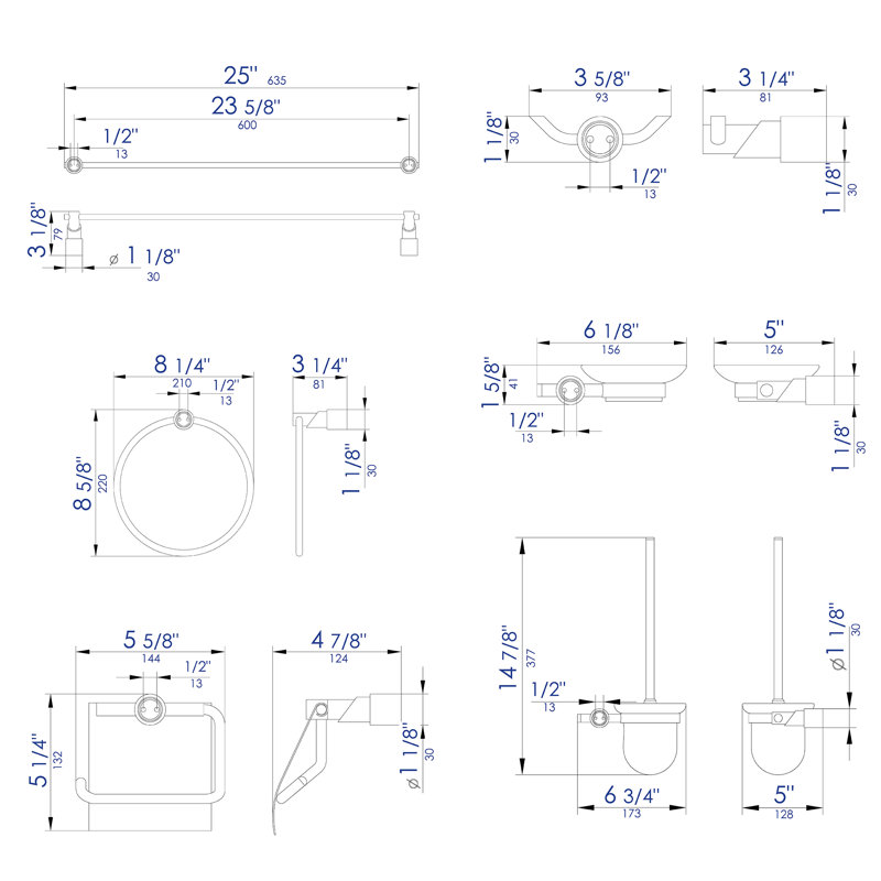 Ensemble d'accessoires de salle de bain 6 pièces assortis, Nickel brossé