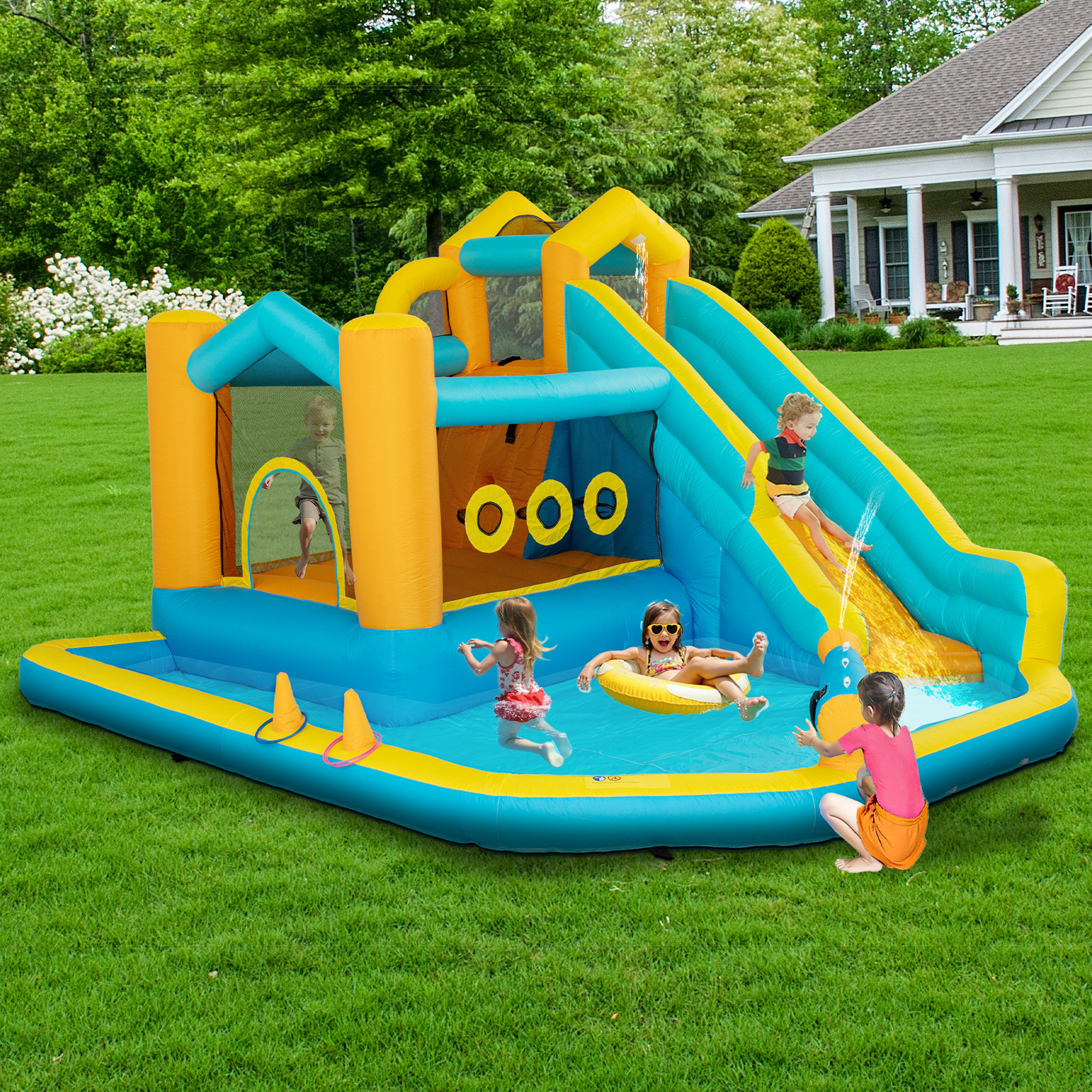 ECLIFE Castle Theme Outdoor Inflatable Water Slides Bounce Houses with ...
