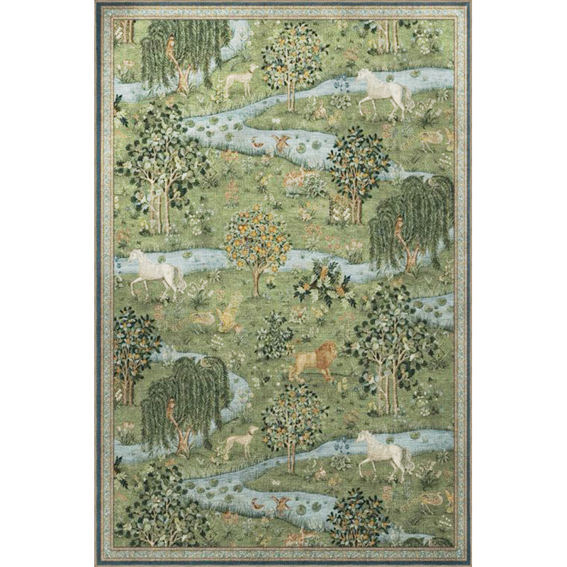 Tapis décoratif moderne à motif d'arbre et de lion à motif vert, Rectangle 3 pi 4 po x 5 pi