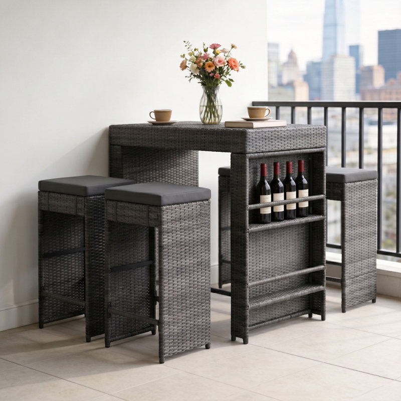 Ensemble de tabourets de bar 5 pièces avec tablettes de rangement, Noir