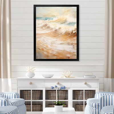 «Golden and Blue Beach Tranquility - Nautical & Beach», reproduction sur toile