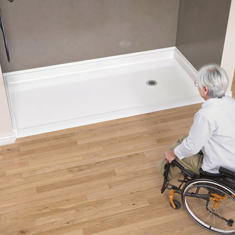 72'' W X 36'' D ADA Acrylic Alcove Shower Pan Single Threshold Handicapped Shower Base Rectangular White Shower Tray with Non-Slip Design