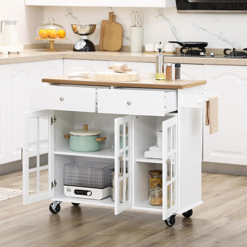 Chariot de cuisine en bois massif Domenique, Blanc