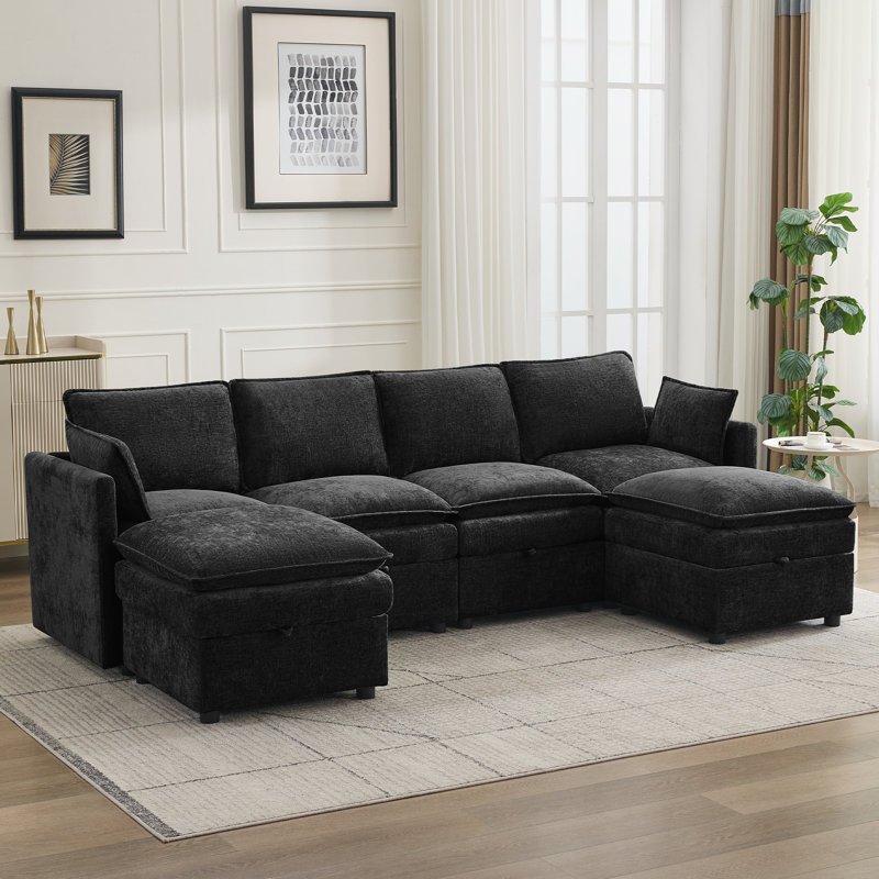 Canapé modulaire en U 105,2 po avec rangement , 34.3" H x  105.2" W x  55.5" D, Noir