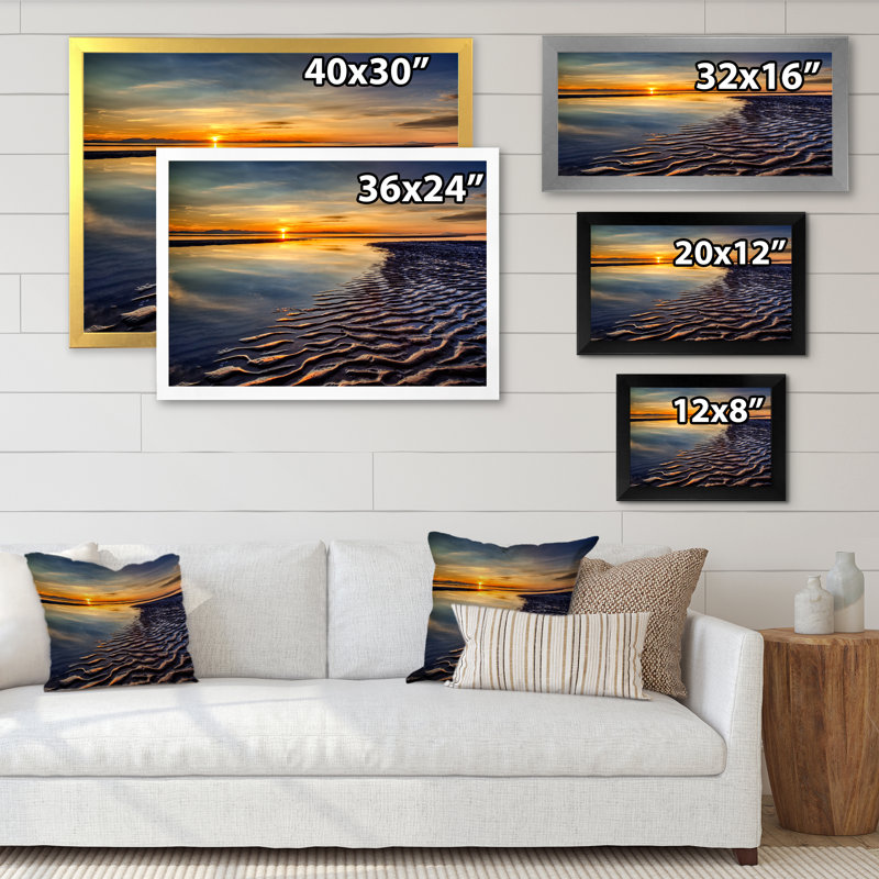Sunset Beach Dramatic Sky II - décoration murale nautique et côtière en toile, Toile avec cadre noir