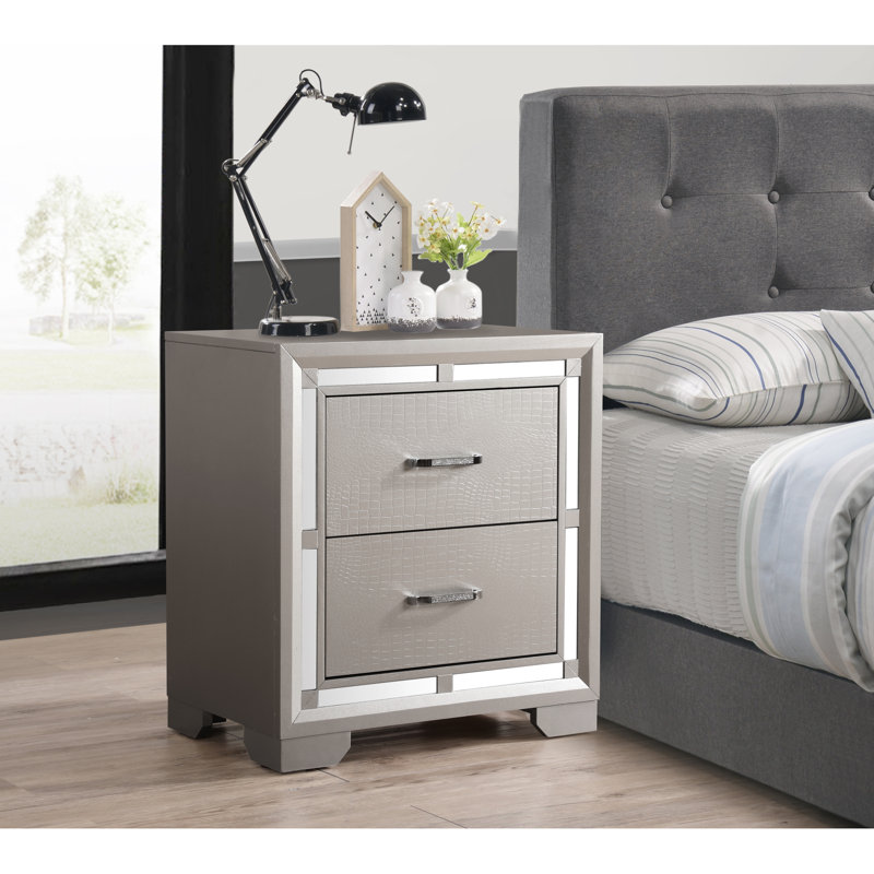 Compact, Durable Particle Board Nightstand With Silver Champagne Finish For Versatile Spaces