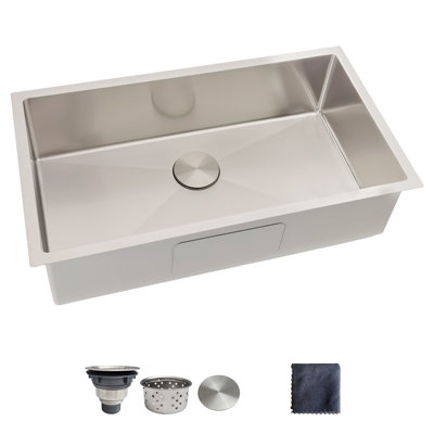 32" L x 18" W Undermount 18 Gauge Stainless Steel Single Bowl Kitchen Sink with Accessories