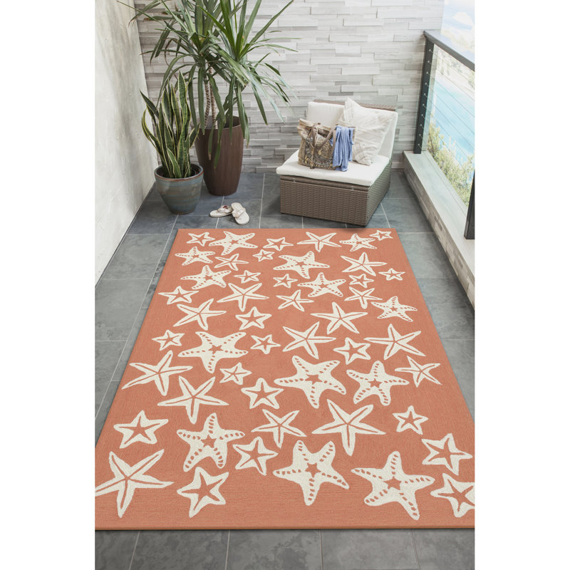 Tapis orange / blanc en polyester touffeté à la main Aernout, Rectangle 7 pi 6 po x 9 pi 6 po
