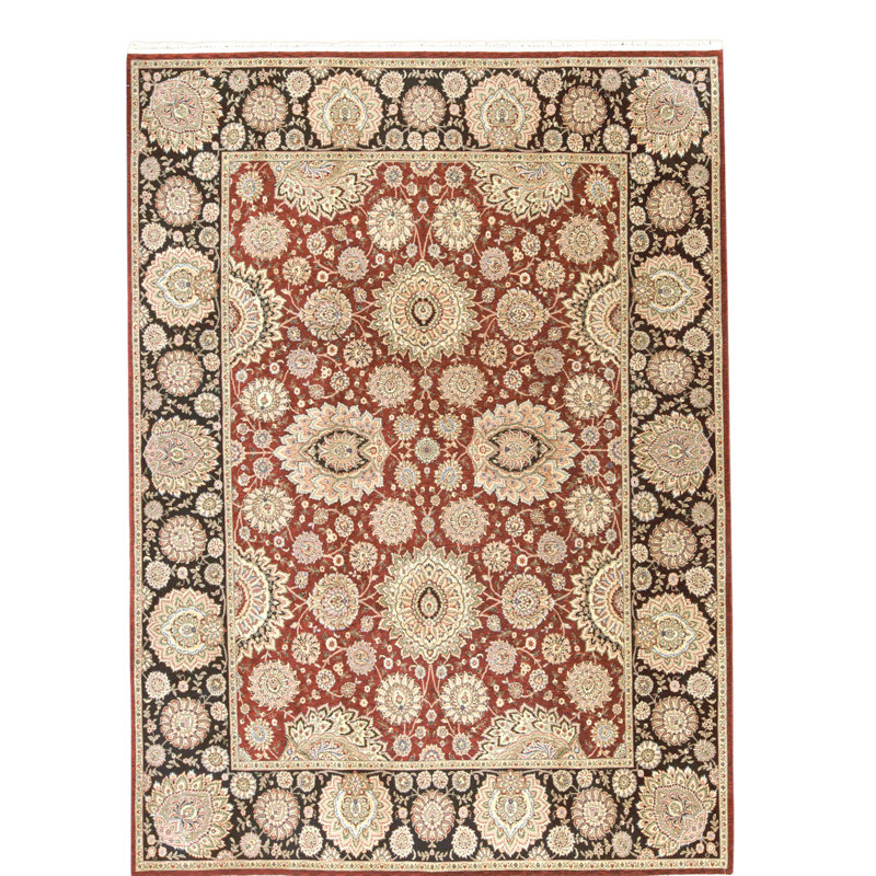 High-Quality Hand-Knotted Wine And Black Area Rug
