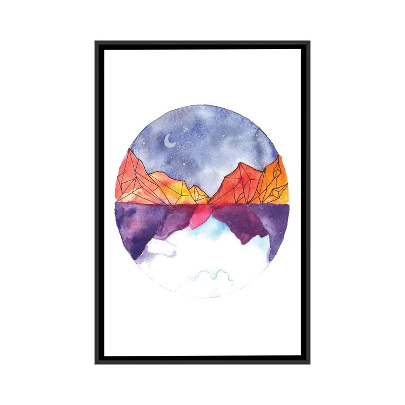 Art circulaire, Toile avec cadre noir, H 26 po x l 18 po x P 1,5 po