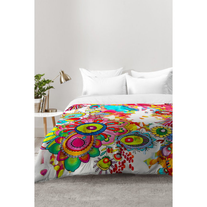 Ensemble d'édredon en microfibre rose / vert / jaune Stephanie Corfee, Édredon pour très grand lit + 2 très grandes ta