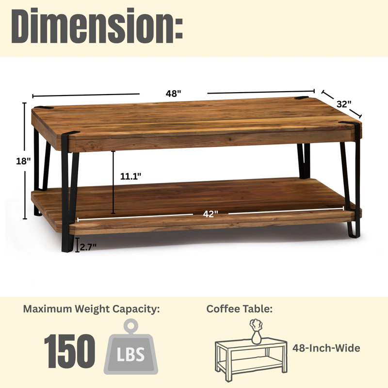 Ryegate 48" Live Edge Wood Coffee Table, 19" H x 48" L x 32" W