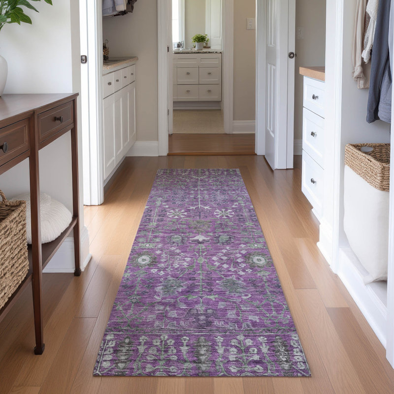 Premium Machine Washable Mayfield AMF2231 Global Rug, 2'3" x 7'6" Runner, Purple