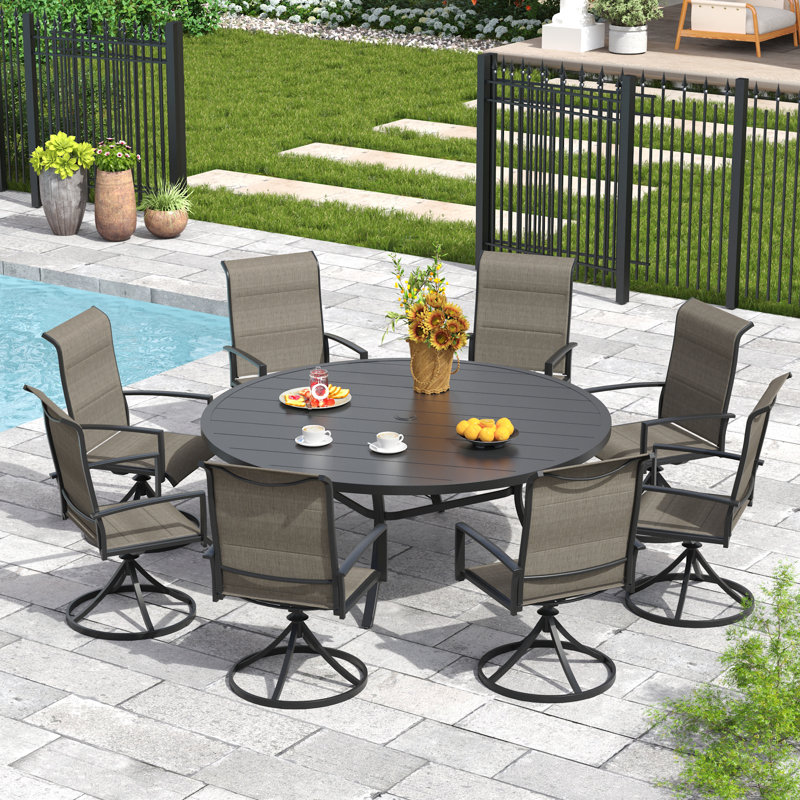 Ensemble repas 60 po pour 8 personnes avec chaises pivotantes, Noir / brun