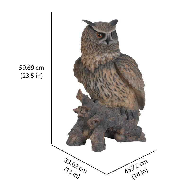 Lifelike Polyresin Eagle Owl on Stump Statue