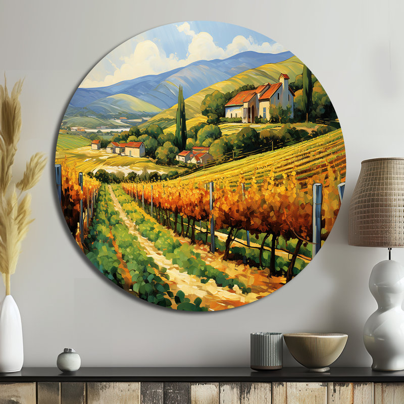 «Vangogh Sunlit Vineyard II», art rond en métal, H 36 po x l 36 po