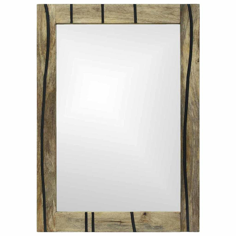 vidaXL Bathroom Mirror with Mirror Glass and Solid Mango wood Decor Reflective, Beige