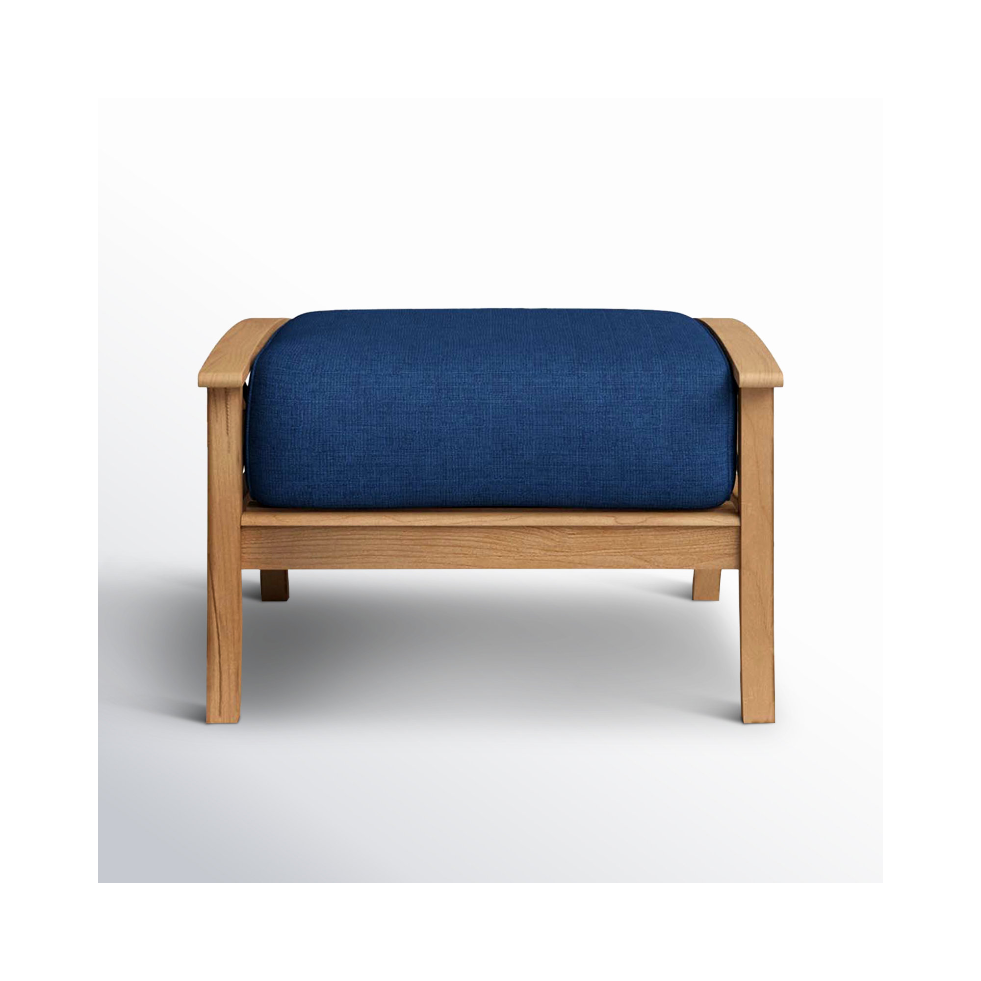 Brunswick Outdoor Teak Ottoman with Cushion, Natural, Navy Performance Olefin