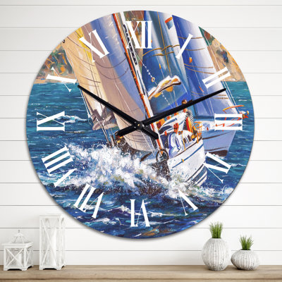 Voile régate sur mer sauvage - Horloge murale nautique et côtière
