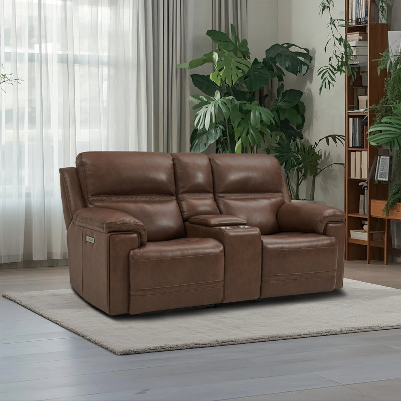 Canapé deux places inclinable électrique moderne en cuir avec position zéro gravité, port USB intégré et console
