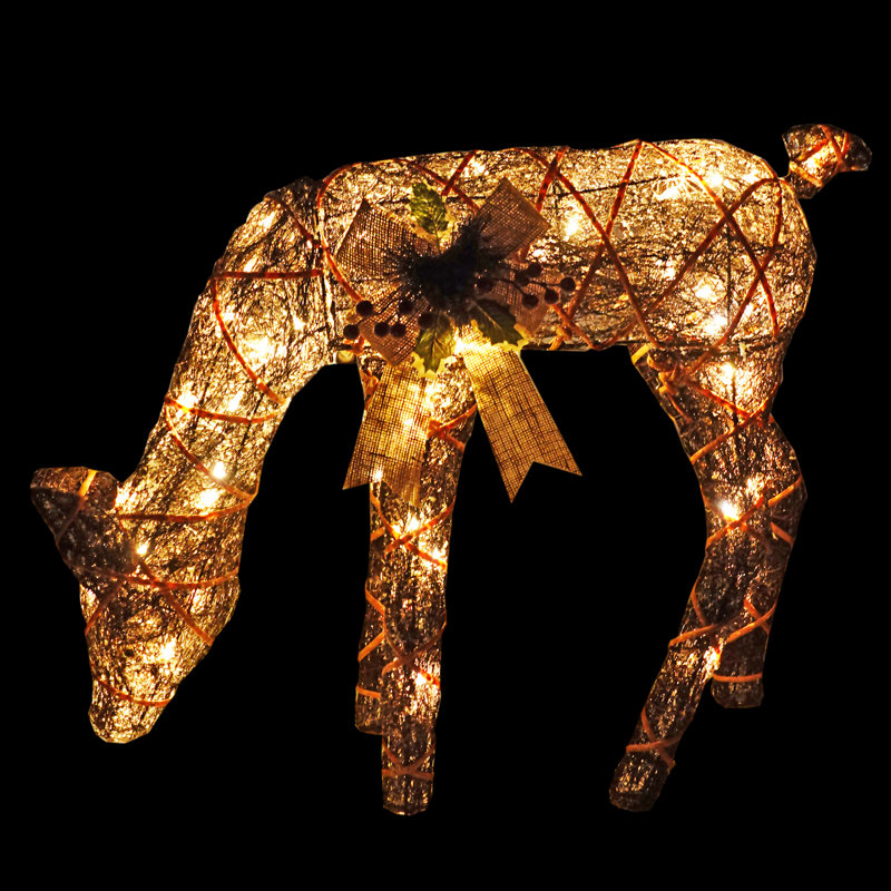 Cerf en rotin naturel avec lumières DEL, 29 po 