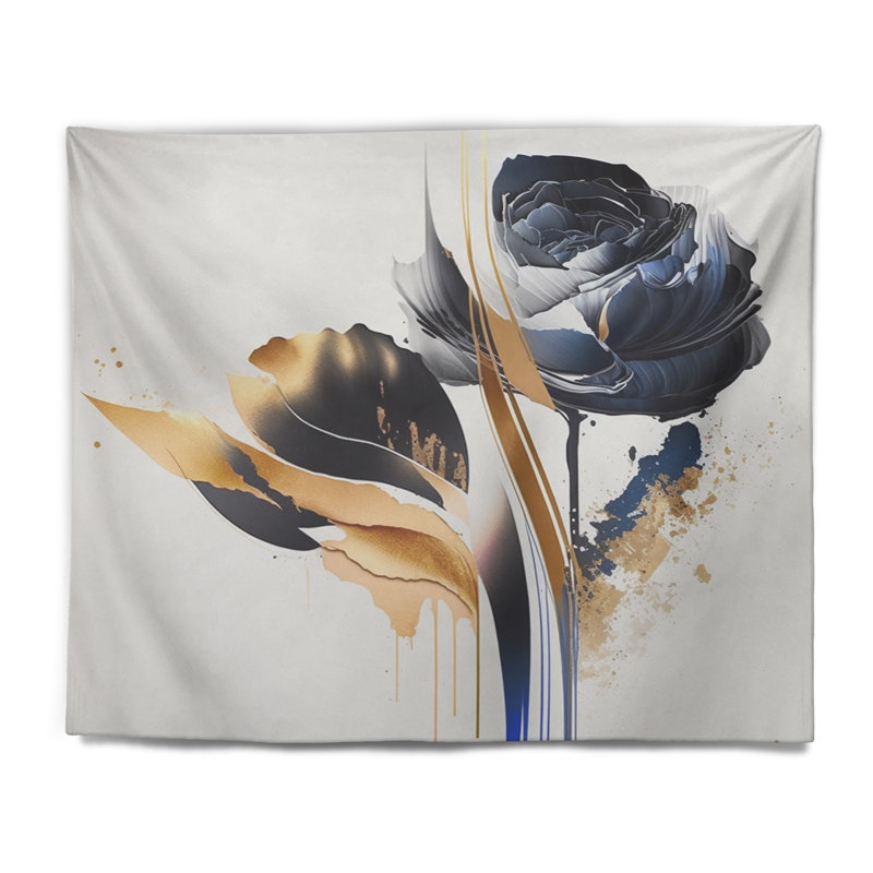 Polyester avec fleurs roses sur une tapisserie Fusion III abstraite avec punaises, H 32 po x l 39 po