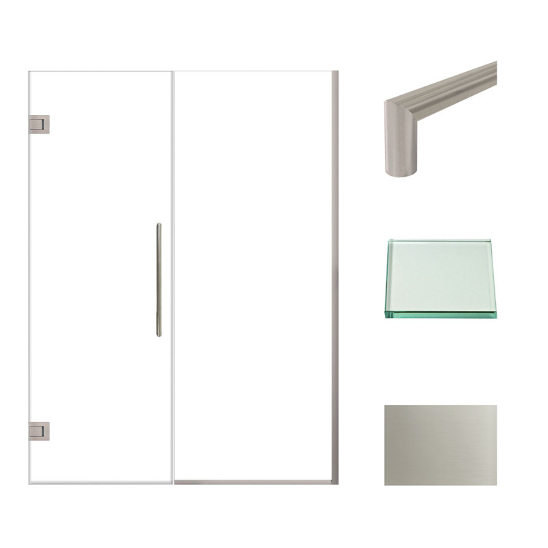 Porte de douche à charnière avec verre transparent l 56 po x H 76 po Transolide Elizabeth, Acier Inoxydable