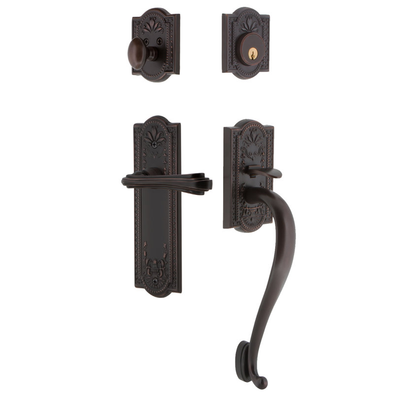Nostalgic Warehouse Meadows Plate S Grip Handleset with Single Cylinder Deadbolt and Fleur Lever, Right, 2 3/4"